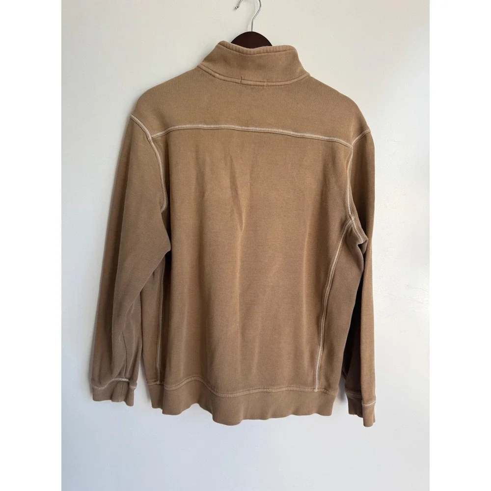 Tommy Bahama Relax Mens Large Tan Khaki 100 Cotton 1/4 Zip Pullover Sweater